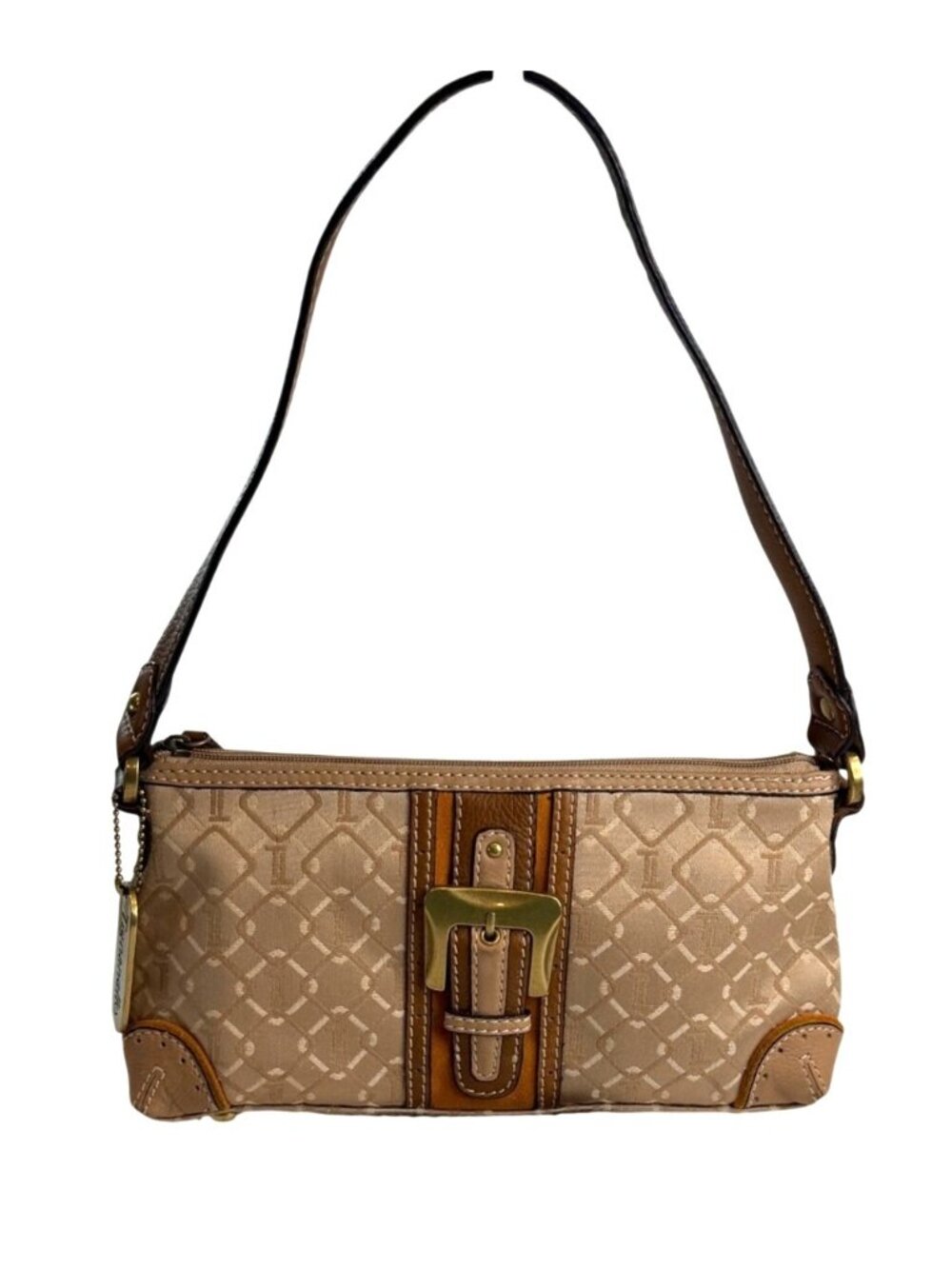 Tignanello Jacquard Logo Fabric Shoulder Handbag Baguette Style Y2K Buckle